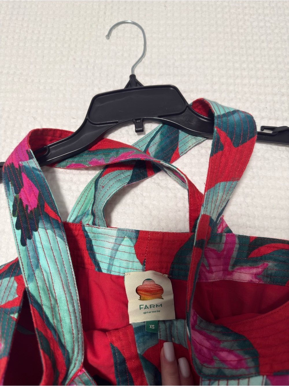 FARM Rio Red Tropical Button-Front Mini Dress with Turquoise & Pink Leaves - Picture 7 of 9